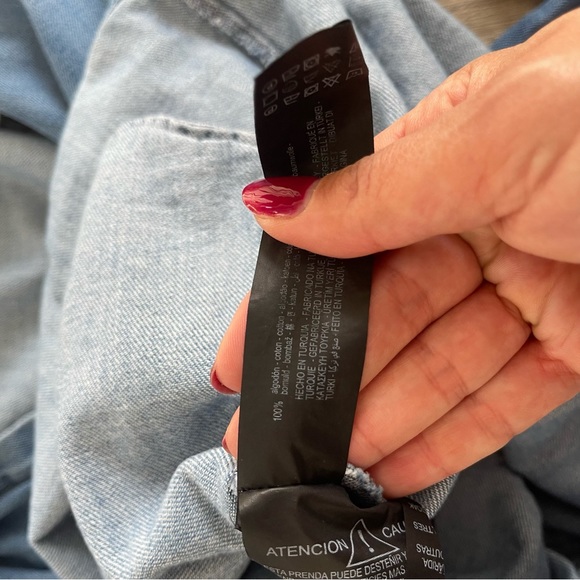 Zara Blue Denim Cotton Button Shirt Mini Dress Belted Balloon Sleeve Pockets XS - Picture 9 of 9